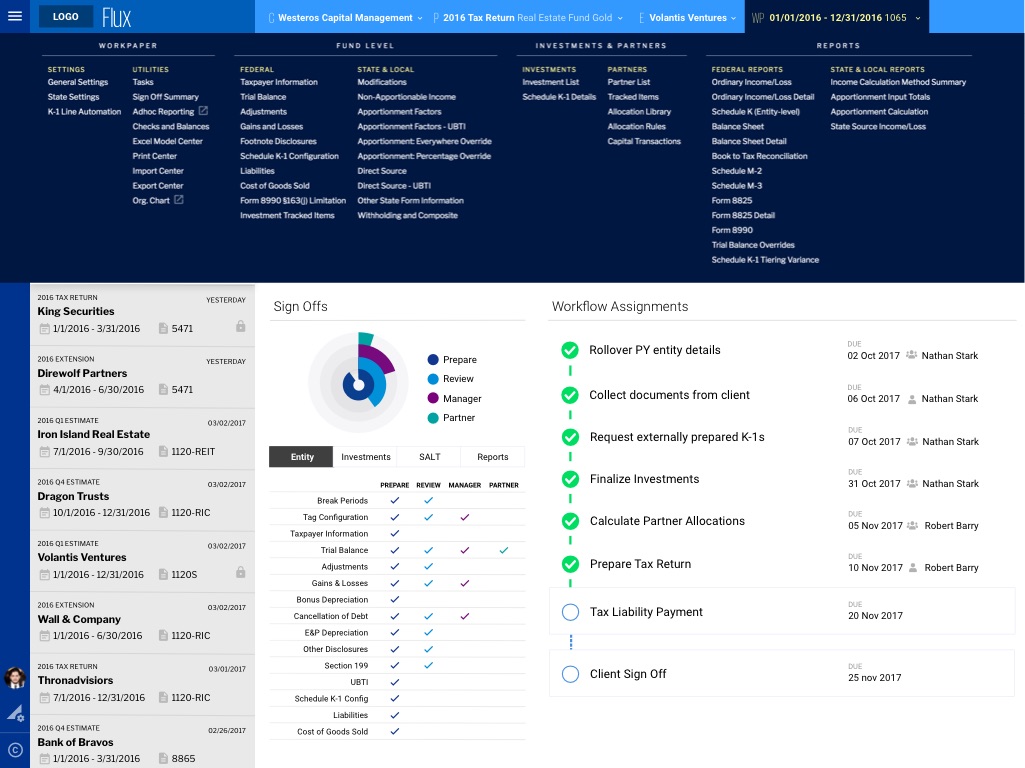 Mockup of Flux - Workpaper Megamenu